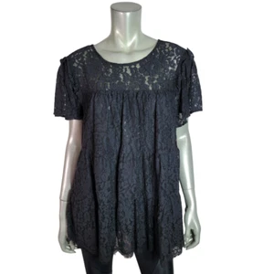 Torrid Babydoll-Top mit Spitzenüberzug Übergröße 2X Schlüsselloch hinten Kurzarm schwarz - Bild 1 von 6