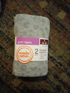 NWT Wonder Nation Girls Footed Cotton Pack of 2 Gray/Pink Tights SZ L (12-16) - Picture 1 of 3