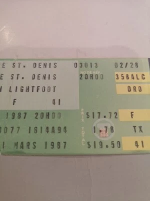 GORGON LIGHTFOOT  CONCERT MONTREAL THEATRE ST DENIS  ORIGINAL STUB MAR. 1, 1987 - Image 1 of 4