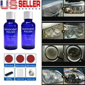 2× Car Headlight Lens Restoration Fluid Repair Kit Plastic Light Polish Cleaner - Picture 1 of 14