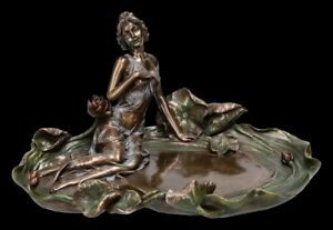 Art Nouveau Schale mit Nymphe | Dekoration bronziert 11cm