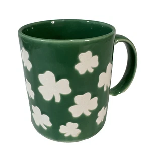 Vintage Green with White 4 Leaf Clover Shamrocks 12 ounce Ceramic Coffee Mug Cup - Picture 1 of 13