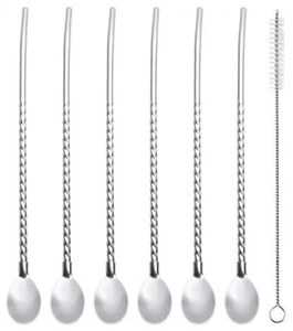 6+1pcs Spoon Straws Reusable Stainless Steel Drinking Spoon Straws with Brush - Picture 1 of 9