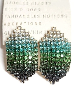 Anthropologie Crystal Post Drop Earrings Green Ombre 14k Gold Plated Brass NWT - Picture 1 of 15