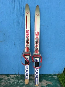 VINTAGE Old Wooden Snow Skis Measuring 36 inch Long Wood Have Cable Bindings - Picture 1 of 3