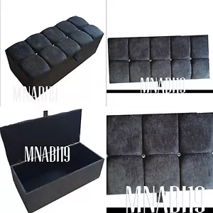 36INCH DARK GREY 4 DIAMOND LARGE OTTOMAN STORAGE TOY BOX BEDDING UPHOLSTERED NEW - Picture 1 of 2