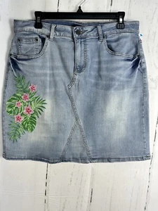 Earl Jeans 14 Light Wash Stretch Denim Floral Embroidered Jean Skirt - Picture 1 of 5