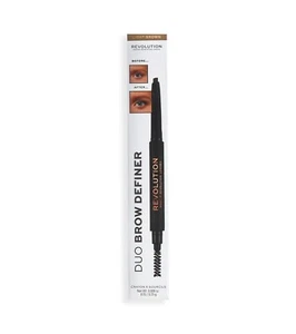 Makeup Revolution Duo Brow Definer Pencil & Brush Light Brown New Boxed & Sealed - Picture 1 of 2