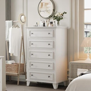 5 Drawer Dresser Tall Chest of Drawers Modern Wood Storage Organizer for Bedroom - Picture 1 of 8