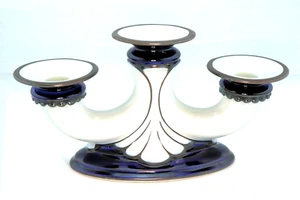Portacandele 3 candelabri porcellana Hutschenreuther vintage anni 40 blu bianco slvr - Foto 1 di 7
