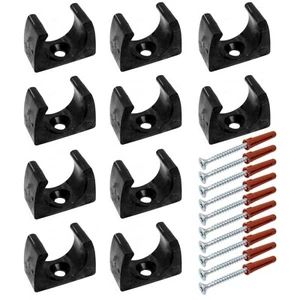 10x Black 20mm U Spring Push Clips with Screws + Wall Rawl Plugs for PVC Conduit - Picture 1 of 10