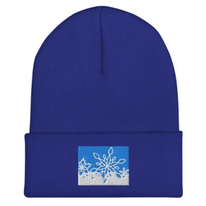 Cuffed Beanie Embroidered Christmas Winter Snowflakes DonWillisJrArt - Picture 1 of 21