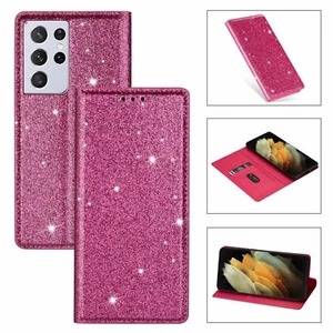 Glitter Flip Card Case Magnetic Stand Cover For Samsung M14 A22 5G Note 20 Ultra - Picture 1 of 17