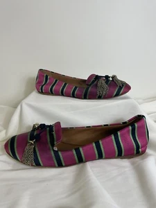 AQUAZURRA Leather And Metal Tassel Striped Flats Sz 6.5 READ DESCRIPTION - Picture 1 of 9
