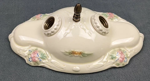 PORCELIER 2-Bulb Porcelain Ceiling Light -: Art Deco & MCM Era, Restored Cover