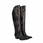 Women's Chic Embroidery Pointy Toe Block Heel Over Knee Western Boots Shoes A252
