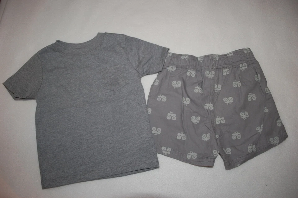 Conjunto para Bebê Menino CINZA S/S T-SHIRT Bolso SHORTS TECIDOS 4X4 Monster Truck 3-6 MO - Imagem 1 de 1