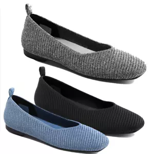 Women Breathable Knit Flat Shoes Square Toe Slip On Casual Flat Shoes - Picture 1 of 25