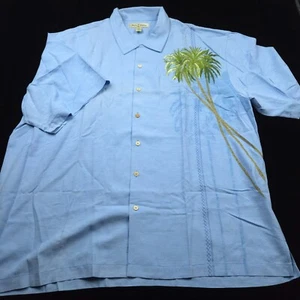 NEW! TOMMY BAHAMA SILK CAMP SHIRT -XXL BLUE EMBROIDERED HUGE PALM HAWAII ALOHA - Picture 1 of 12