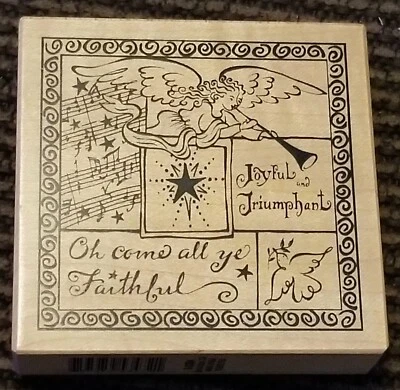 PSX G-3324 Oh Come All Ye Faithful Angel Collage Madera Goma Sello Navidad  Foto 1 de 3