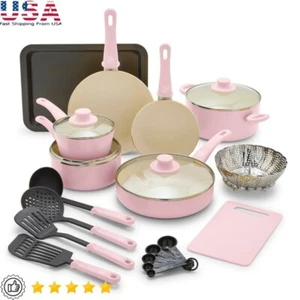 18-Piece Non-Stick Ceramic Cookware Set Dishwasher Safe Soft Grip Eco-Friendly - Picture 1 of 12