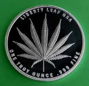 Marijuana Cannabis Round, Sativa Liberty Leaf 1 Troy Ounce .999 Silver, PL & LP - Picture 1 of 6