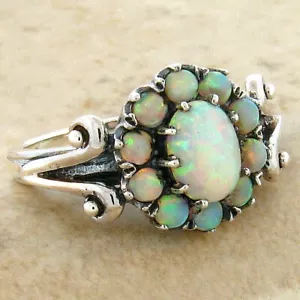 ANILLO ÓPALO FILIGRANA ESTILO VICTORIANO PLATA ESTERLINA 925 CREADO EN LABORATORIO #464 - Imagen 1 de 3