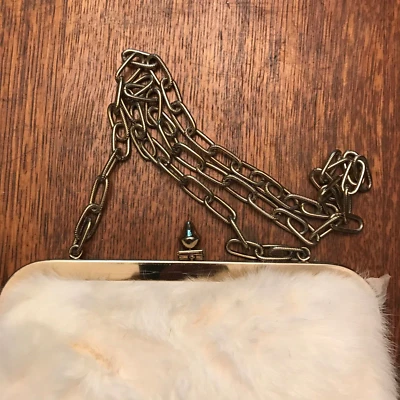 Vintage Ivory Rabbit Fur Shoulder Bag Gold Chain Strap Small - Image 1 of 4