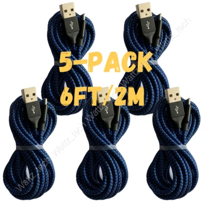 5Pack Braided USB Fast Charging Cable 6ft For iPhone 14 13 12 11 12 Charger Cord - Image 1 of 4