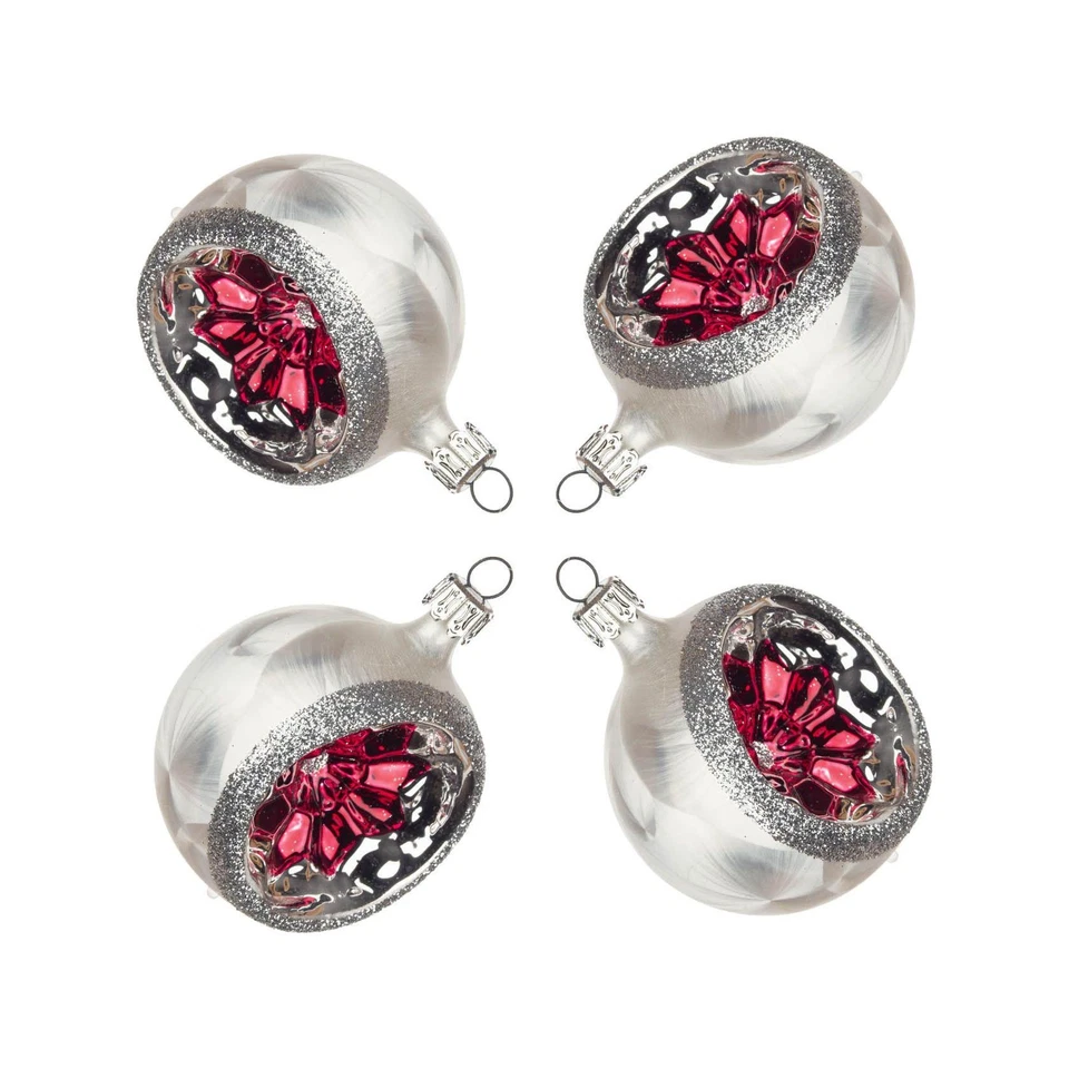 Thüringer Christbaumschmuck Reflexkugel eisweiß rot 4er-Set BxHxT 6x6x6cm NEU  - Bild 1 von 1