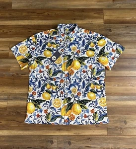 Yiume Hawaiian Shirt Men’s Large Colorful Floral Orange Tropical Art Print NWT - Picture 1 of 13
