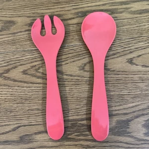 Melamine Salad Utensils Serving Fork Spoon 1970s Orange Vintage~12.5" - Picture 1 of 4