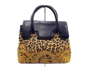 GIANNI VERSACE Baroque Barocco Leopard Canvas & Black Leather Vintage RARE W/COA - Picture 1 of 8