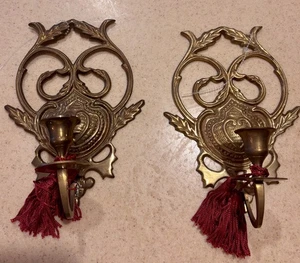 Messing Set Wand Kerzenleuchter Herz Emblem Hollywood Regency oder Bohemian 8“ - Bild 1 von 4