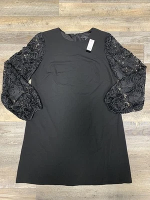 White House Black Market Dress Womens 14 Black Lace Long Sleeve Shift Cocktail - Imagem 1 de 4