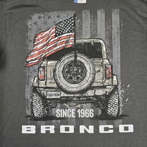 Size M Ford Bronco Emblem Freedom American Flag Graphic T-Shirt Grey - Picture 1 of 12