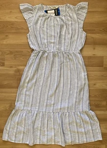 Briggs Women's Tiered Linen Blend Dress Blue, L - Picture 1 of 10