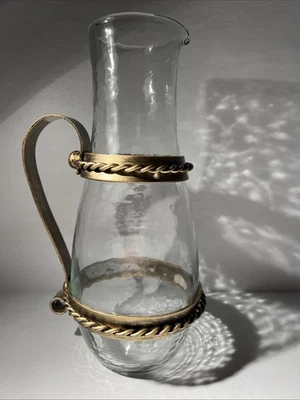 RF Home Fashion Rustic Wrought Metal And Clear Glass Pitcher Vase Hand Crafted - Image 1 of 4