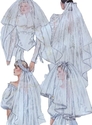 1980s Wedding Veil Cathedral Blusher Elbow Chapel Sewing Pattern Butterick 4649 - Image 1 of 3