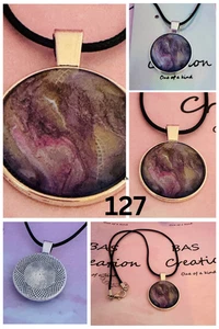 One of a kind Hand-Painted Fluid Art Round Cabochon Necklace - Picture 1 of 6