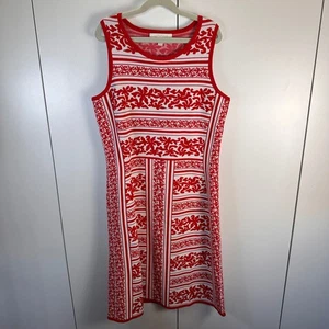 Etcetera Womens Sm Knit Dress Red White Floral Mod Retro Statement - Picture 1 of 8