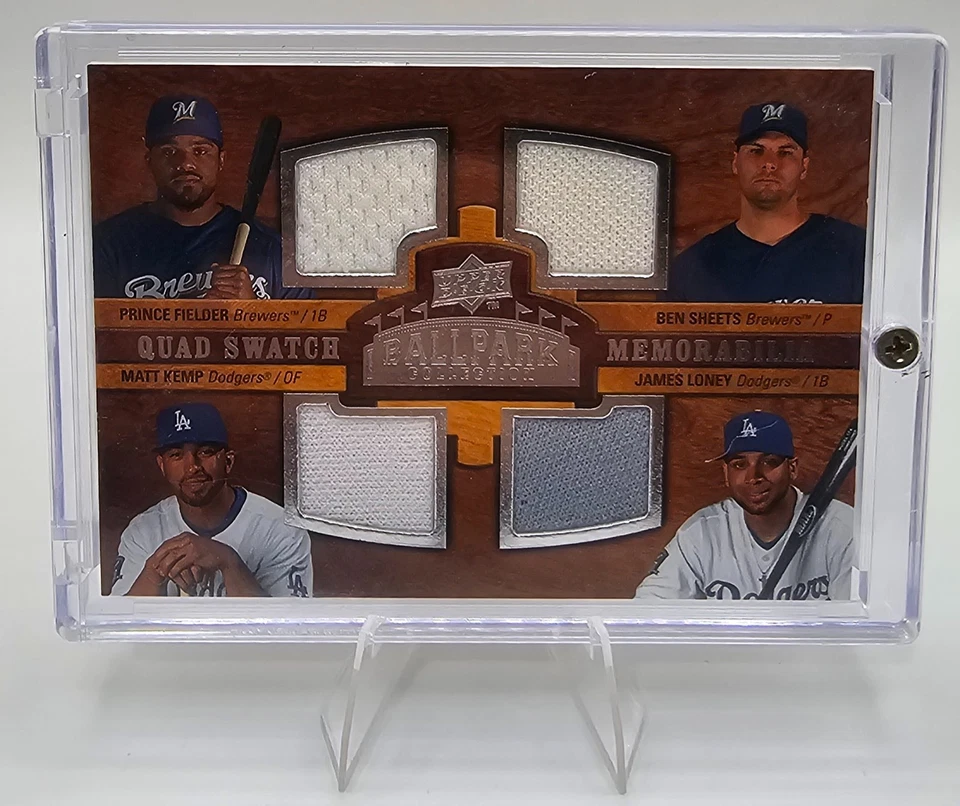 2008 UD Ballpark Quad Swatch Prince Fielder Ben Sheets Matt Kemp James Loney - Image 1 of 2