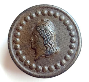 Lady Liberty ~ Antique 1851 Goodyear Brown Rubber Head Picture Button ~ 1-1/8" - Picture 1 of 5
