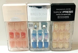 New Dashing Diva Manicure Nails Glitter Pink Blue 3 Sets No Glue Magic PressOn - Picture 1 of 1