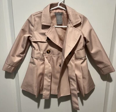 TAHARI Niñas Rosa Doble Pecho Forrado Trench Impermeable Talla 18 Meses Foto 1 de 3