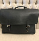 Roots Canada Vintage Black Leather Briefcase Laptop Office Bag 16”
