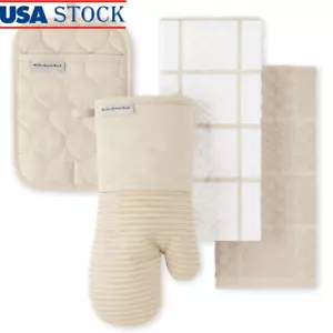 Heat Resistant Oven Mitt Pot Holder Kitchen Towel Set Non Slip Grip 4 Pack New - Picture 1 of 10