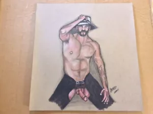 Graphic Male Art-Artist signed & Dated-Colored Pencil & Chalk - Gay Male #1 - Picture 1 of 2