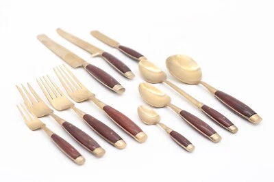 Antikes 143-teiliges Besteck Set aus Messing mit Holzgriff im Holzkoffer Vintage - Bild 1 von 4
