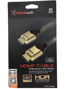 Blackweb 6 Foot High Speed HDMI Cable Premium Certified 4K Ultra HD HDR - Picture 1 of 4
